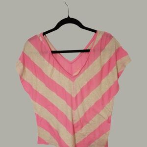 Old Navy Pink and Cream Striped Short Sleeve Tee